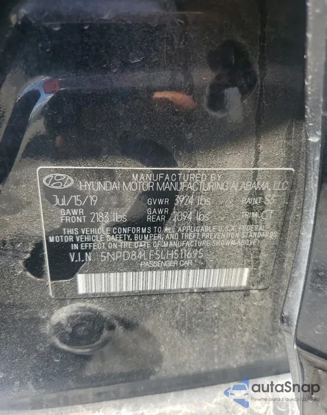 2020 Hyundai Elantra Sel z USA, uszkodzony, nr VIN 5NPD84LF5LH511695